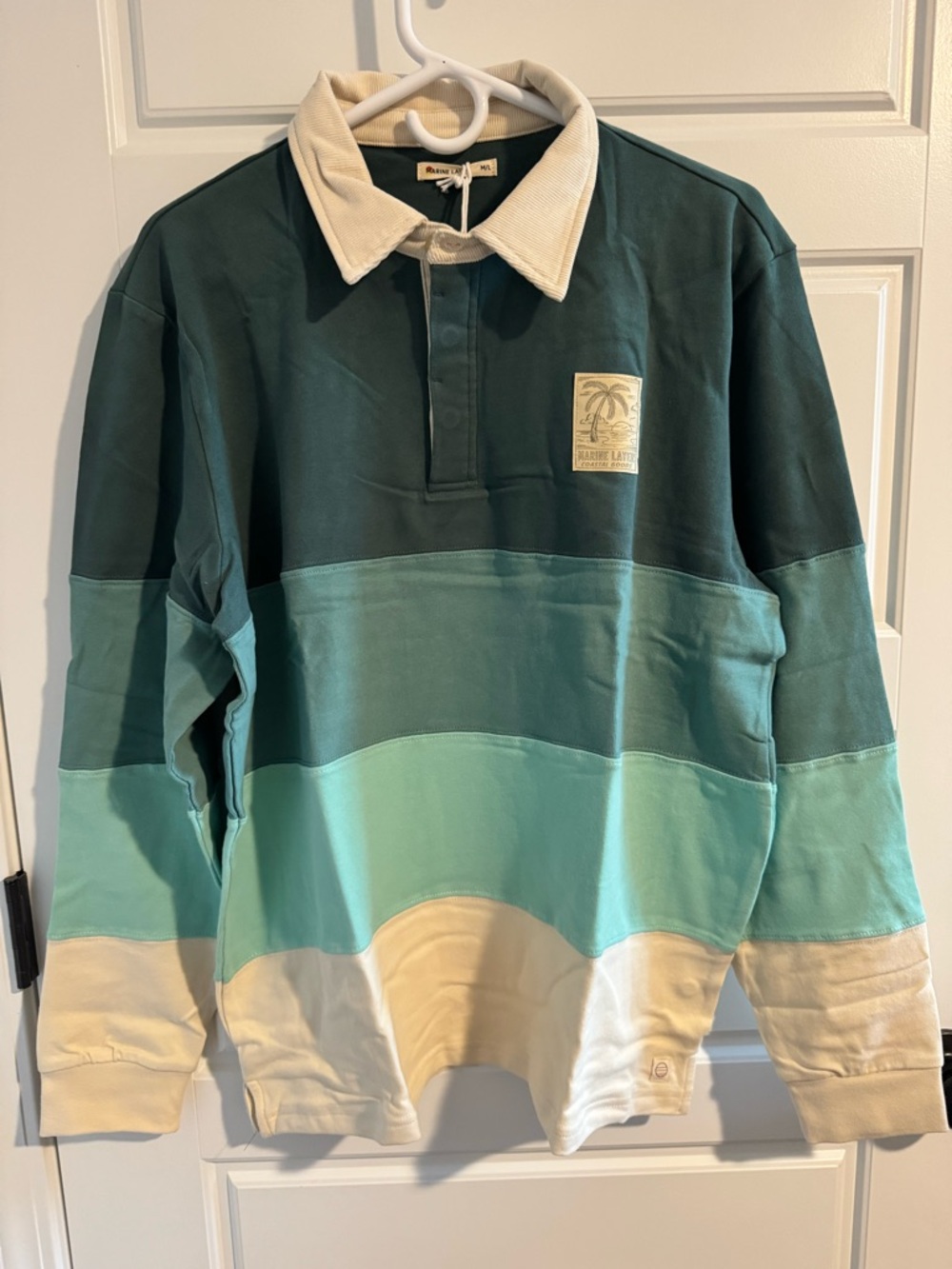 NWT Marine Layer Brushed Jersey Rugby Polo, 100% Cotton, Green Ombré, Size M/L